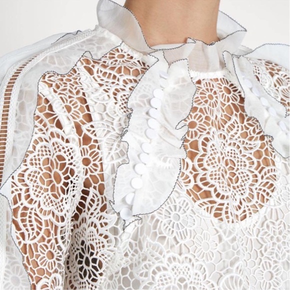 SELF-PORTRAIT White Cutout Ruffle Guipure
Lace Top Blouse Size: US 2 - Picture 2 of 5